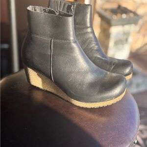 Birkenstock Black Leather Wedge Boots